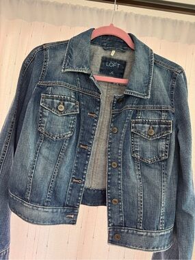 🌸 LOFT Dark Blue Denim Jean Jacket with Button Pockets